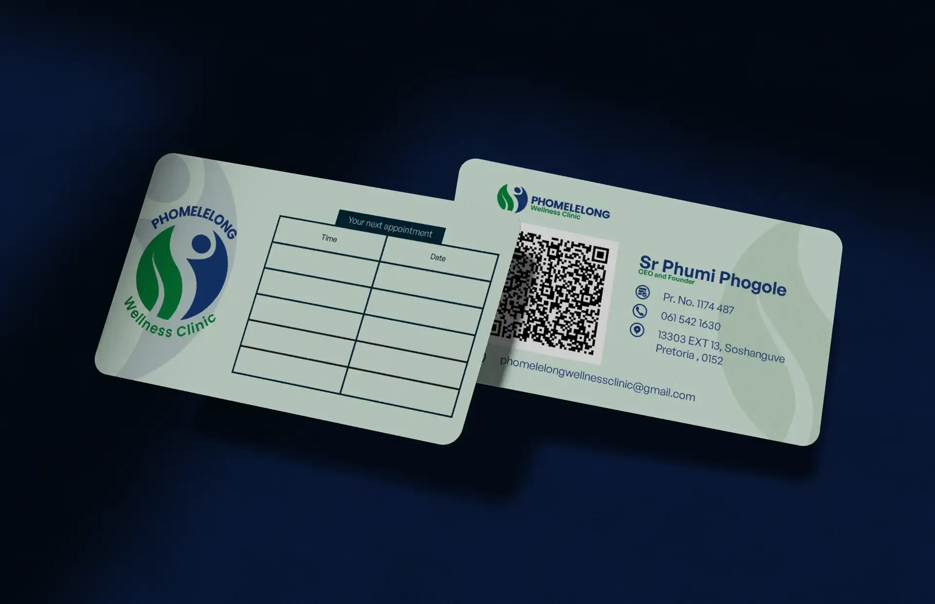 Medical clinic business card design with clean healthcare branding